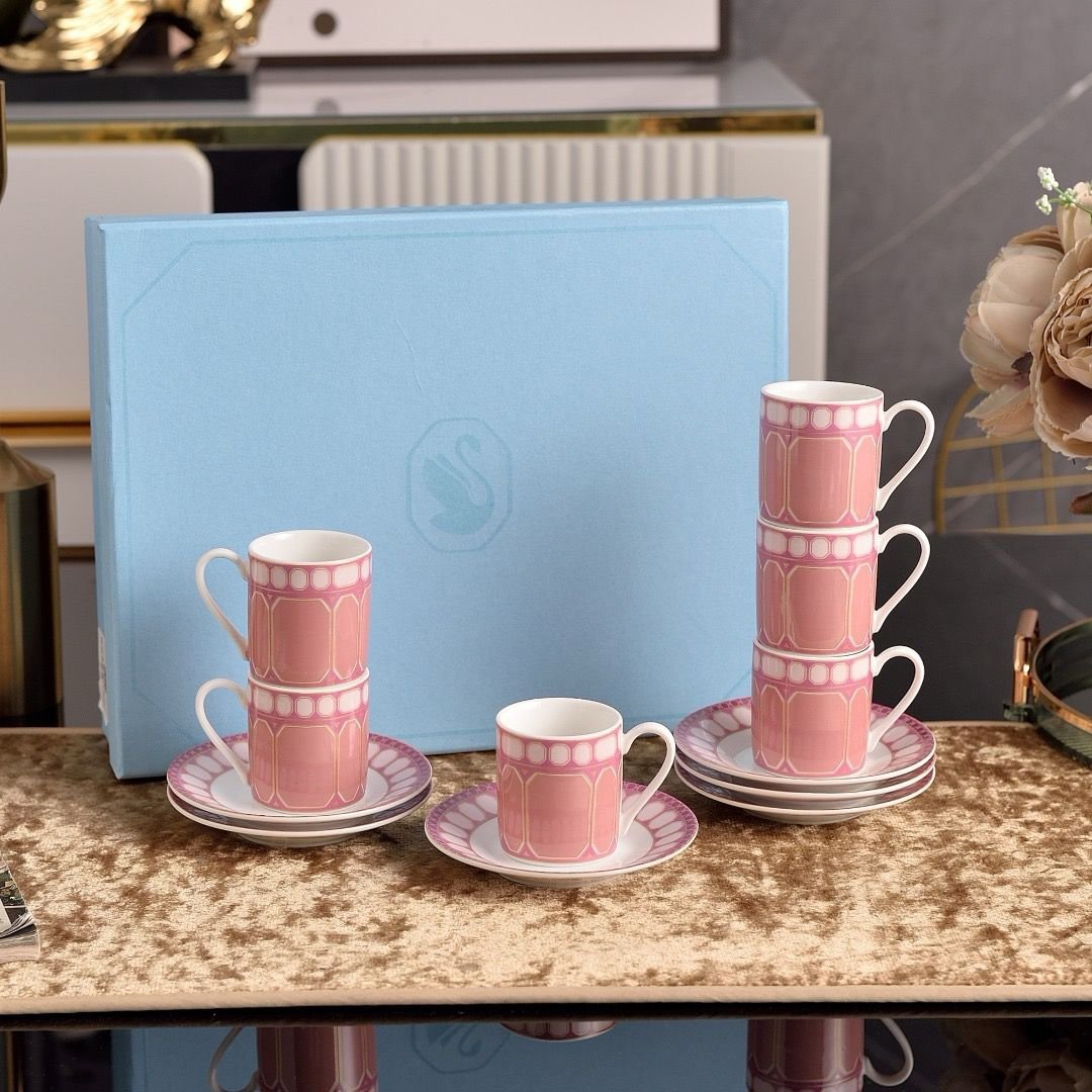 Swarovski Turkish coffee set of six cups with saucers. Three colors are available.